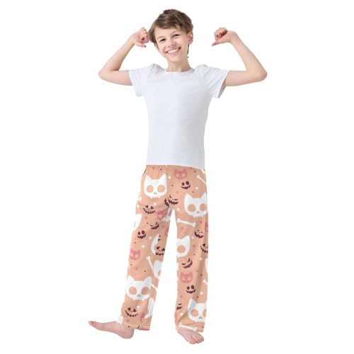 Boys' Pants Halloween Skull Bones Pink Cartoon Long Bottoms Jogger Pants Elastic Waist Trousers with Pockets S-XL2