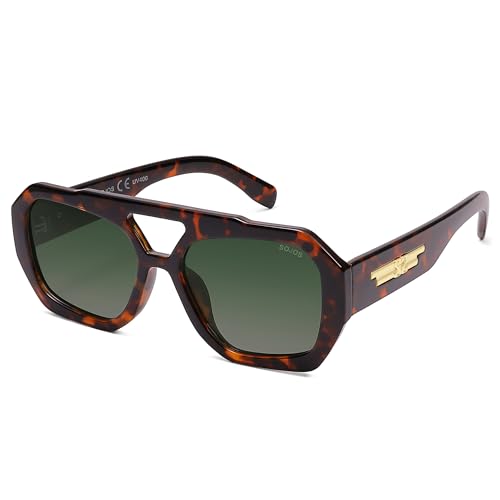 SOJOS Trendy Aviator Sunglasses for Womens Mens Polarized,Hexagonal Square Double Bridge Designer Inspired Sun Glasses SJ2288