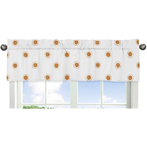 Sweet Jojo Designs Orange and White Boho Sun Window Treatment Valance - Pumpkin Rust Orange Retro Bohemian Celestial Sky Desert Sunshine Outdoors Nature Minimalist Gender Neutral Cover