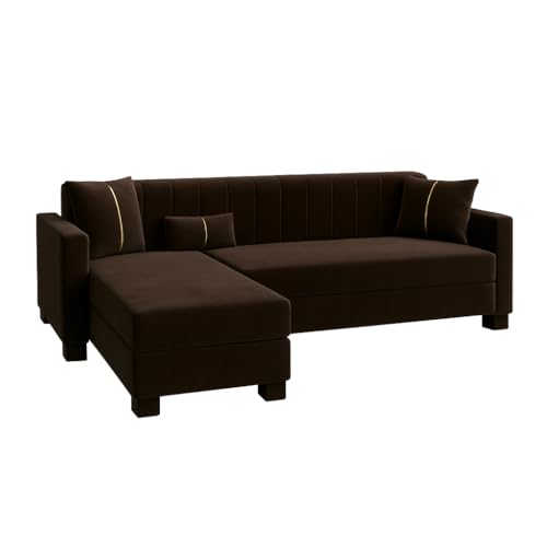 Image of SOCOZI Almeria 4 Seater LHS L Shape Sofa Set | Soft Velvet Suede Fabric | Modern Design | Plush Comfort Cushions for Living Room (Dark Brown)