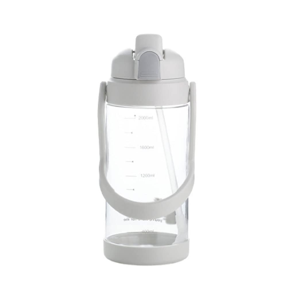 Trinkflasche Wasserflasche 2L Große Kapazität Wasserflasche mit Strohhalm Outdoor Sports Wasserflaschen for Mädchen Jungen Tragbare Schule Trinkflasche Trinkflasche Fitness(C-Gray)