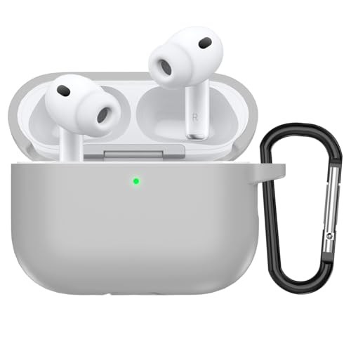 Image of Sounce Earphone Case Cover Compatible with Airpods Pro 3 / 3rd Generation TWS Soft Silicone Skin Case Cover Shock Absorbing Protective Case with Keychain [Front LED Visible] - Grey