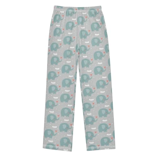 Lovely Elephant with Love Boys Long Pants Soft Trousers Elastic Waist Kids Lounge Bottoms with Pockets S-XL