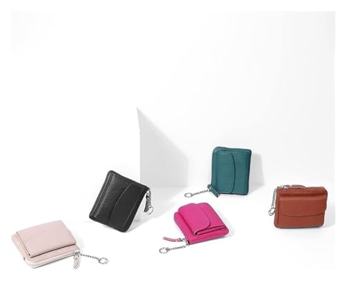 Card Bag,wallet, Card Bag,Genuine Leather Lichee Pattern Zipper Wallet Purse Mini Fashion Leisure Solid Color Female Ladies Women Card Holder Portable(Rose)2