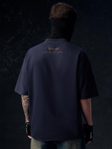 Image of The Souled Store Vikings: Longship Men and Boys Short Sleeve Rpund Neck Brown Embroidered Cotton Oversized Lightweight Breathable Drop Shoulder Streetwear T-Shirts