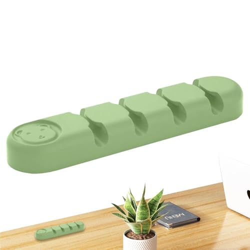 Cable Holder Clips - Bear Shape Cords Organizer, 4 Hole Cables Managements, Silicone Material + Self Adhesive Back, 9.3cm Size, Flexible Design | Desk Wall Cable Clips for Charger Wire Holder