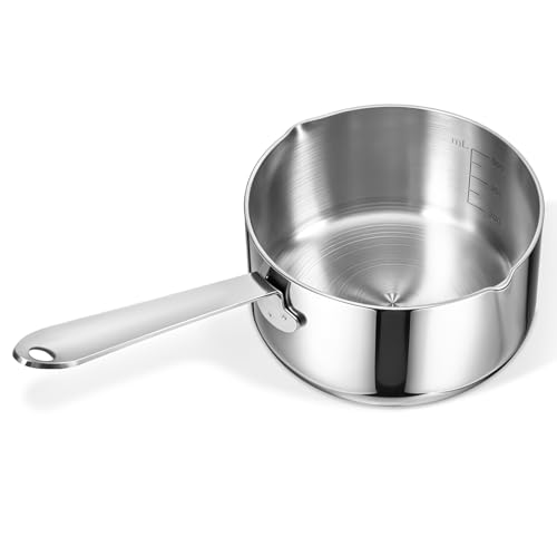 Stainless Steel Butter Warmer Measuring Pan 0.5 Quart Small Sauce Pan 18/10 Tri-Ply Stainless Steel Saucepan With Dual Pour Spouts