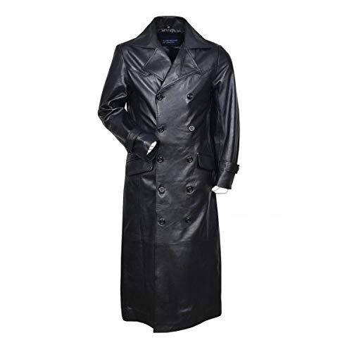 Men's German Wwii Classic Officer Black Cowhide Leather Trench Coat (3Xl) #TOP7