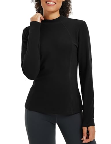 baleaf Women's Fleece Lined Thermal Long Sleeve Shirts Base Layer Winter Warm Tops Mock Neck Running Clothes Workout