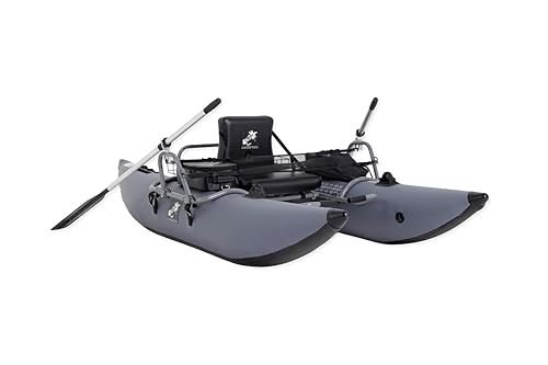 CADDIS Portable Inflatable Pontoon Fishing Boat 8/p Foot Sizes 1-Person Lightweight Collapsible Design with Motor Mount Heavy-Duty PVC Pontoons Aluminum Frame 108 Lx53 Wx31 H and 55.1 Lbs.