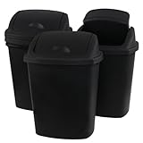 Idotry 4-Pack 6 Gallon Swing Top Waste Bin, Black Plastic Trash Can Garbage Bin with Lid for Bathroom, Office, Kitchen