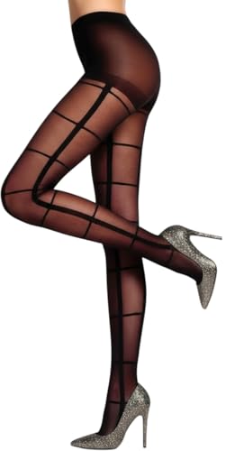 Image of ToBeInStyle Women's Argyle Checkered Diamond Rhombus Net Opaque Sheer Tights Pantyhose