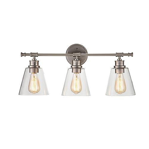 Image of Aspen Creative 62340-09-3, Three-Light Metal Bathroom Vanity Wall Light Fixture, 23-3 /4 inch Wide, Transitional Design in Brushed Nickel