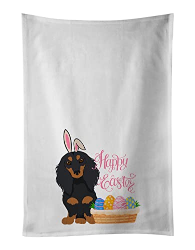 Caroline's Treasures WDK4994WTKT Longhair Black and Tan Dachshund Easter White Kitchen Towel Set of 2 Dish Towels Decorative Bathroom Hand Towel for Hand, Face, Hair, Yoga, Tea, Dishcloth, 19 X 25, W