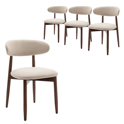 COLAMY Esszimmerstühle 4er Set Polsternder Stühle Esszimmer mit Rückenlehne Moderne Küchenstühle Gepolstert Stoff Dining Chairs mit Back und Holzbeinen für Esszimmer Küche Restaurant Beige
