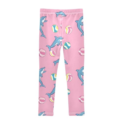 Cute Pink Dolphins Girls' Leggings Toddler Doodles Beach Balls Kids Yoga Pants Dance Active Tights 4T2