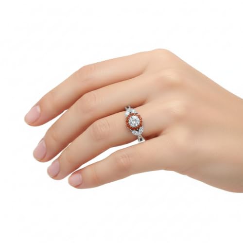 Image of 55Carat Choose Your Gemstone Flower Halo Split Shank Diamond CZ Ring Sterling Silver Round Shape Halo Engagement Rings Everyday Jewelry Wedding Jewelry Handmade Gifts for Wife US Size 4 to 12