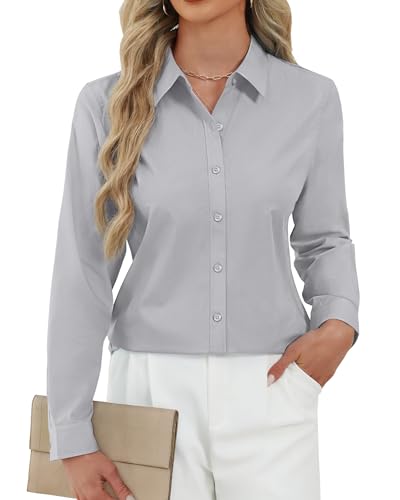 Image of J.VER Button Down Shirts for Women Stretch Collared Long Sleeve Dress Shirt | Business Casual, for Work Office, Meetings, Dinner, Dates, Travel, Leisure, Elegant, Workout, Social Gathering, Commute
