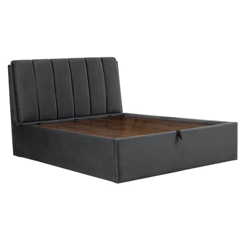 Image of Wakefit Bed | Queen (78 X 60) Solid Wood Bed, Upholstered, Hydraulic, 3 Year Warranty - Antho - Velvet Space Grey