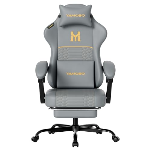 Image of Gaming Chair with Footrest, Ergonomic Video Game Chair with Adjustable Lumbar and Headrest Massage Support,PU Leather High Back Recliner Comfortable for Office, Game and Study, Grey