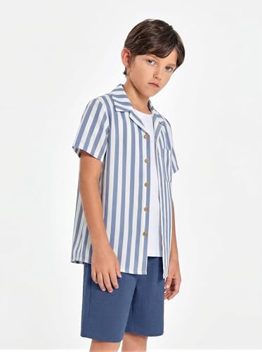 Image of Arshiner Boys 2 Pieces Summer Beach Outfits Short Sleeve Button Down Shirts and Shorts Vacation Texture Sets for Kids