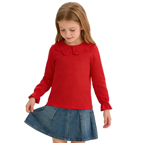 Image of 12M-14Y Toddler Baby Girls Peter Pan Collar Blouse Kids Girl Solid Color Puff Sleeve T-Shirts Casual Tee Tops
