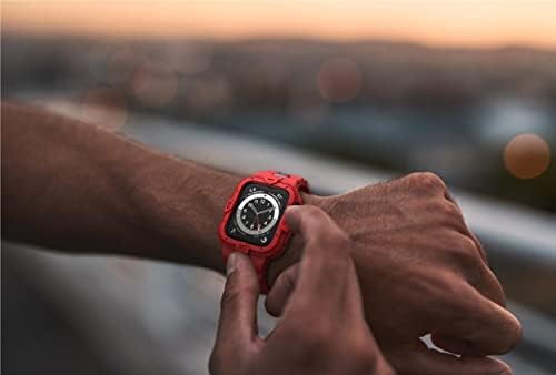 GELISHI Compatible for Apple Watch Band 45mm 44mm 42mm with Case, Men Rugged Bands Protective Case for Watch Series 8 7/Series 6 SE 5 4 3 2, Military Band Sport Bumper Case Shockproof, Red