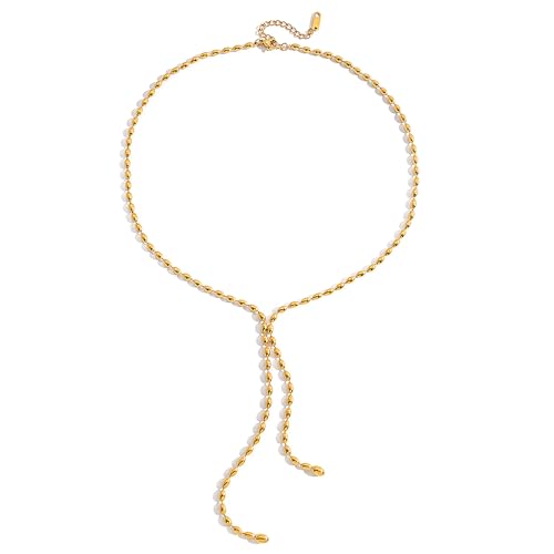 Simple Gold Necklace for Women Y Shaped Beaded Chain Long Necklace Adjustable Statement Jewelry
