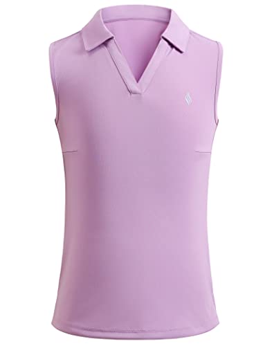 SANTINY Girls' Sleeveless Golf Shirt V-Neck Quick Dry Tennis Tank Tops Golf Clothes Collared Polo Shirts for Girl (Light Purple_M)
