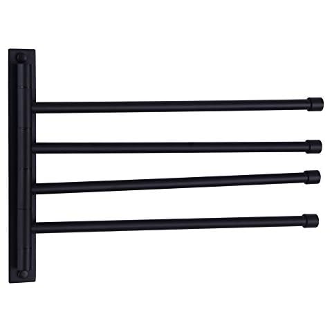 BEIGEEWY Matte Black Swing Out Towel Racks for Bathroom Holder Wall Mounted Towel Bars with Hooks 4-Arm Cover