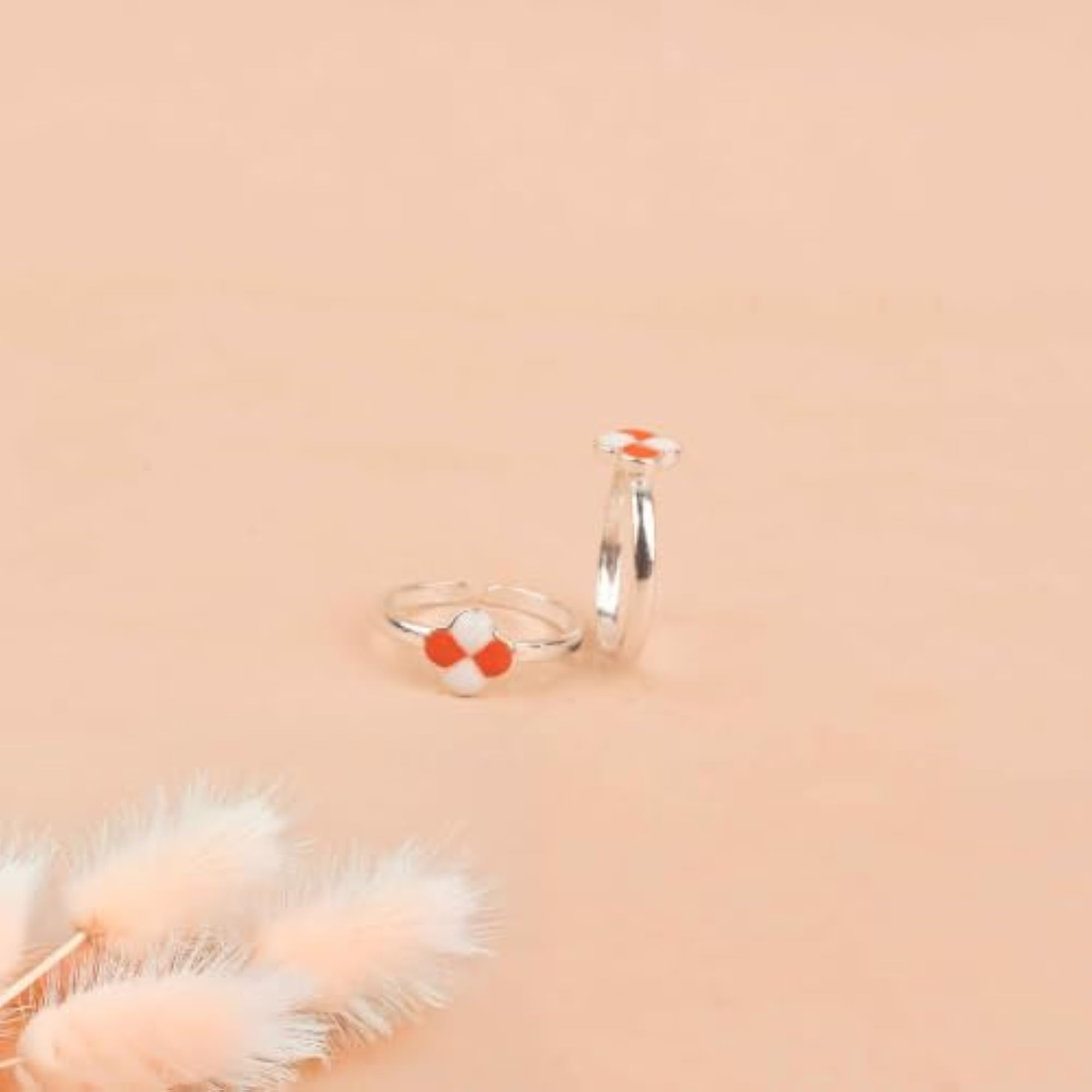 Women's Adjustable Silver Toe Ring Pair, Orange Blossom Bud Design