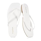 mazeskin Womens Memory Foam Flip Flops Leather Flat Sandals White US8