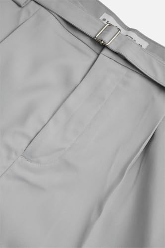 Image of SNITCH Men Trousers Formal Wear | Relaxed Fit Straight Leg Pleated Front & Turned-up Hem Design | Polyester Blend Medium-Stretch Fabric for Office Meetings & Daily Professional Use