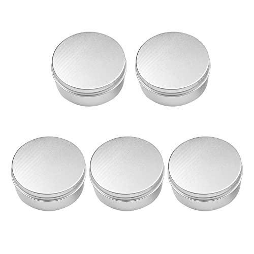 Image of Othmro 5pcs 5.1oz Metal Round Tins Aluminum Tin Cans Containers with Screw Lid, 83 * 38mm(DxH) Silver tin cans for Salve, Spices, Lip Balm, Tea or Candies 150ml
