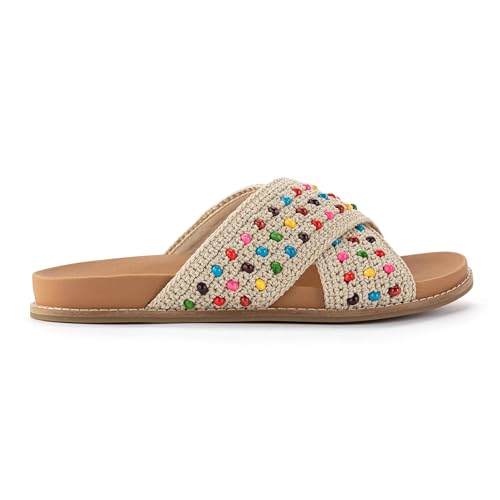 Image of The Sak Penelope Slide Sandal - Women's Flat Fashion Slides with Soft Cushion Sole -Hand Crochet Slip On Sandals For Everyday