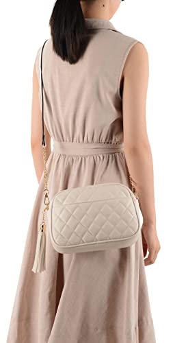 lola mae Quilted Crossbody Bag, Medium Lightweight Shoulder Purse Top Zipper Tassel Accent (Beige-LM692B)4