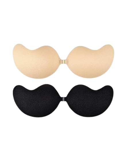 Women’s Girl Sticky Push Up Bra | Seamless Strapless Adhesive Bra for Backless, Off-Shoulder & Party Dresses Color Black & Beige Size 34-36/ C