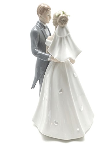 Appletree Porcelain Painted Classic Bride And Groom Statue Cake Topper 8.25 Inch Tall thumb #1