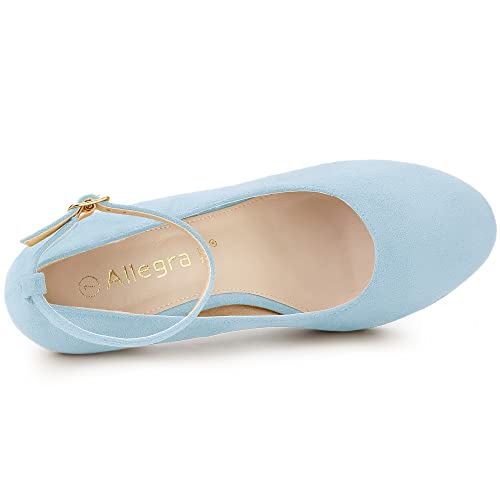 Allegra K Women's Round Toe Stiletto Heels Ankle Strap Sky Blue Pumps - 6 M US4