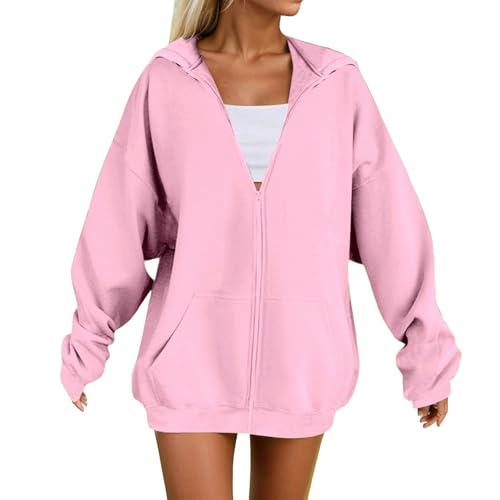 Genérico Sudadera con Capucha Mujer Chaqueta Chándal con Cremallera Sweatshirt Manga Larga de Tamaño Sudaderas Holgado Cómodo Color Sólido Otoño Casual Abrigo Deporte