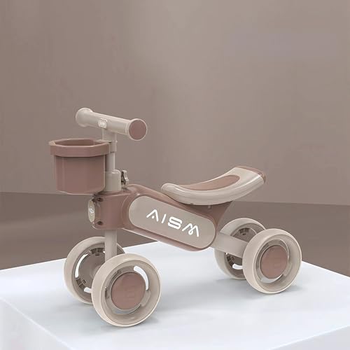 Image of Super Glide Balance Bike with Basket | Toddler First Ride-On Bike | Non-Pedal 4-Wheel Push Bike | Lightweight & Sturdy Design for Boys & Girls | Ideal for 1-3 Years Old (Brown : KB-079)