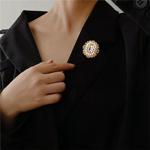 Image of WCRAZYE Antique Rhinestone Brooch Pin for Women Girls Gold Tone Vintage Baroque Rectangle Crystal Shell Pearl Boho Victorian Style Brooches Lapel Pins Elegant Wedding Christmas Festival Ornament Jewelry Gift