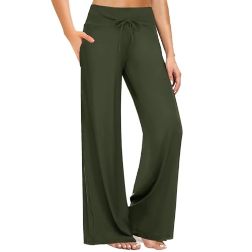 Image of ZOOSIXX Wide Leg Pants for Women, Flowy Palazzo Yoga Pants Lounge Comfy Casual Drawstring Maternity Trousers 22 inch / 30 inch