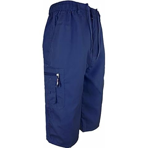 Kapray Clothing Mens 3/4 Elasticated Waist Summer Cotton Swim Beach Cargo Combat Shorts M - XXL (XXLarge, Navy) Cover