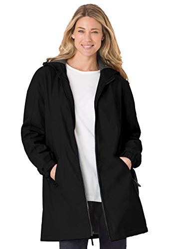 Woman Within Women's Plus Size Hooded Slicker Raincoat - 1X, Black