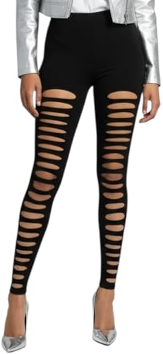 Image of ToBeInStyle Women's Slashed Ripped Shredded Distressed Hosiery Tights Leggings Music Festival
