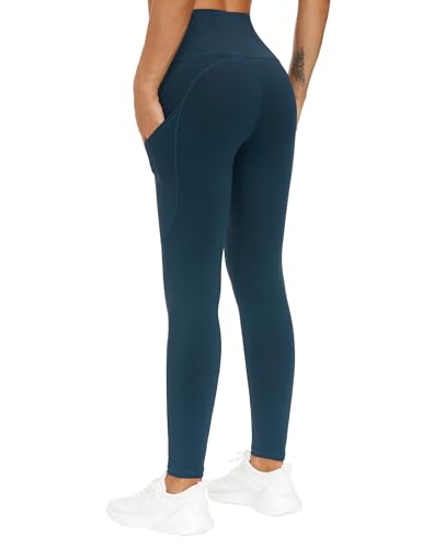 Image of THE GYM PEOPLE Thick High Waist Yoga Pants with Pockets, Tummy Control Workout Running Yoga Leggings for Women