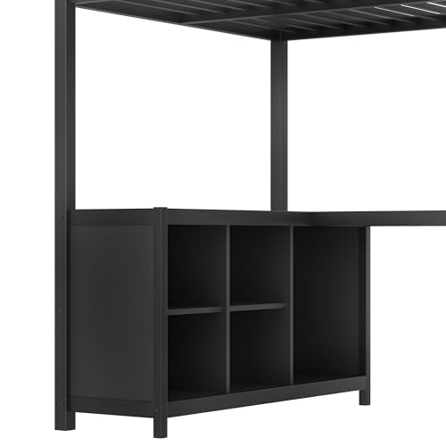 Image of Bellemave Twin XL Size loft Bed with L Desk, Wardrobe, Metal Twin XL Loft Bed Frame for Adults, Kids, Teens, Black