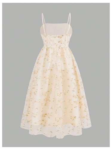 Girls' Floral Embroidery Mesh Midi Dresses Elegant Flowy Summer A Line Cami Dress2