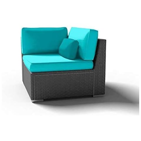 Dineli Outdoor Patio Furniture Espresso Brown Wicker Sofa Corner Chair (Turquoise-Right Corner Chair) Cover